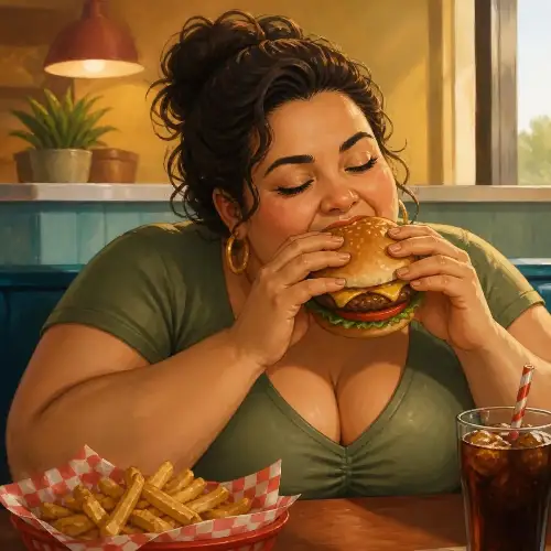 BBW eating a burger (Feedee)